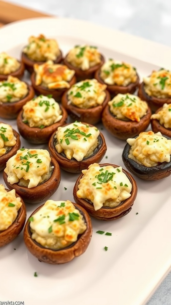 A platter of delicious keto stuffed mushrooms topped with cheese and herbs.