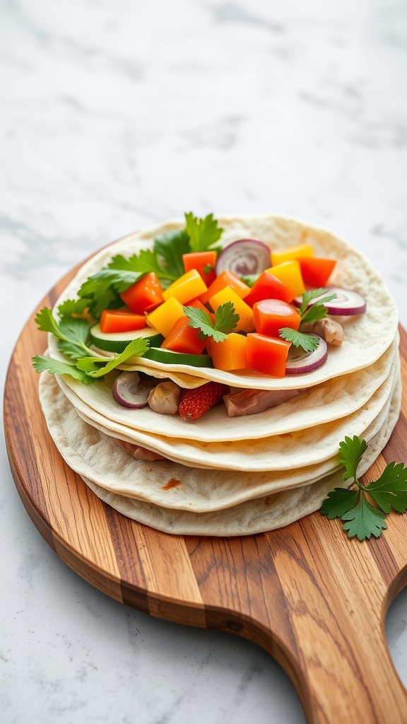 A stack of low-carb tortillas in a kitchen setting