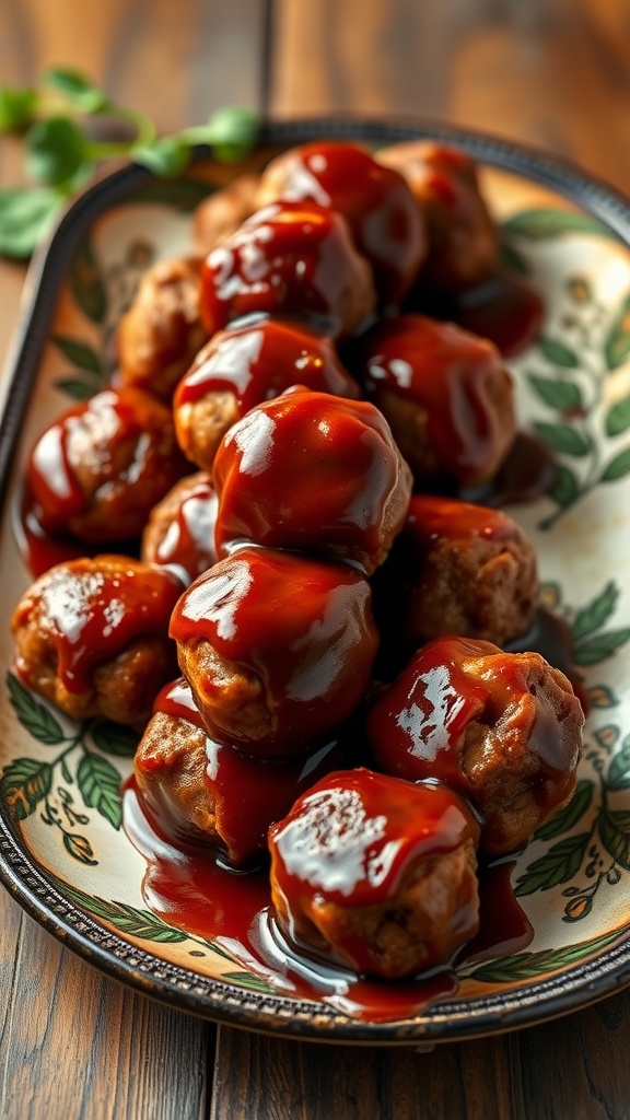 A plate of meatballs drizzled with sugar-free BBQ sauce