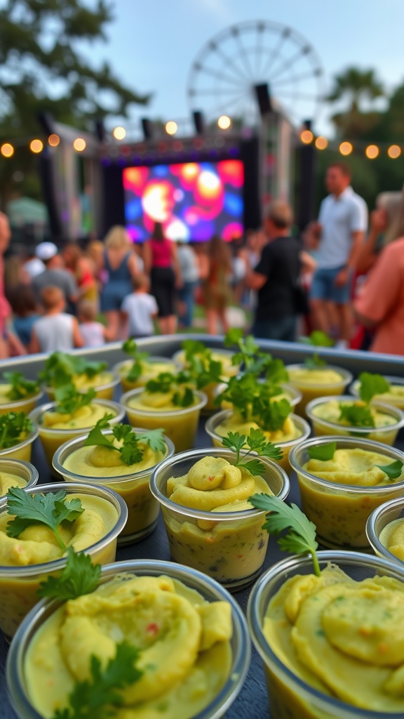 Mini guacamole cups served at a concert venue.