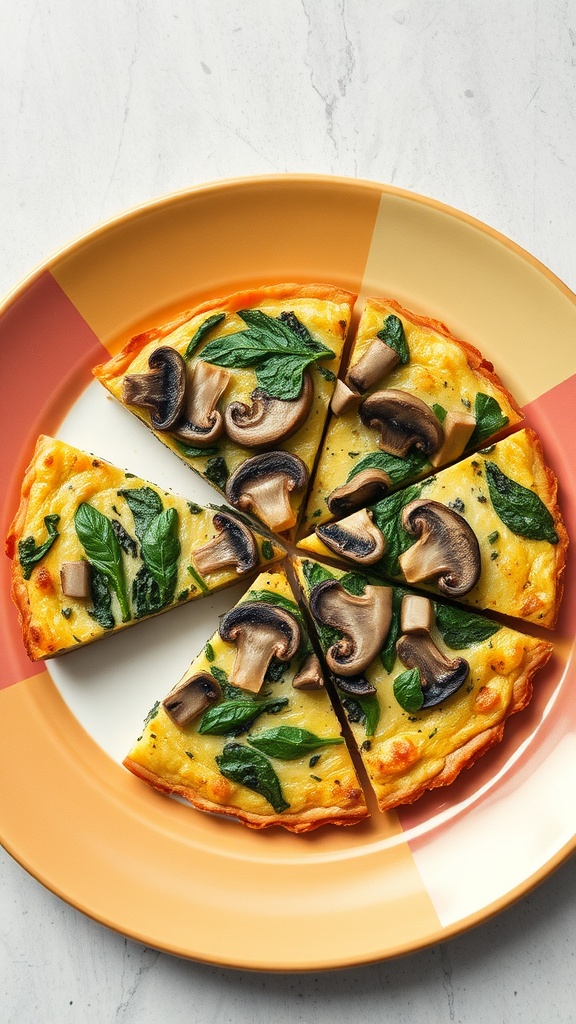 Mushroom and spinach frittata slices on a plate