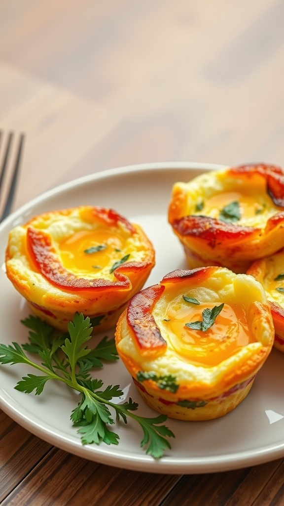 Savory egg muffins with colorful toppings on a plate