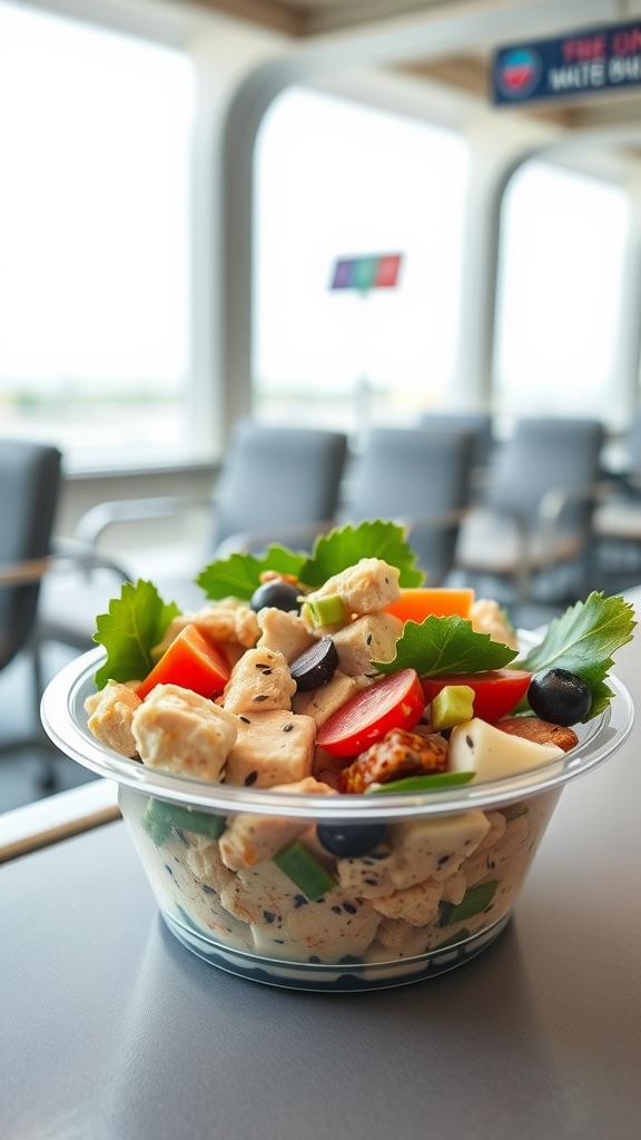 A bowl of sesame seeds tuna salad with vegetables and garnishes