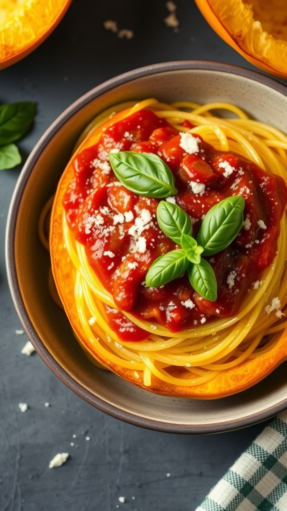 Spaghetti squash with marinara sauce in a lunch container