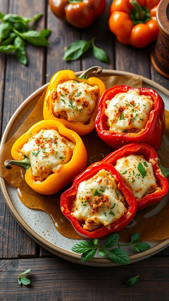 Stuffed bell peppers filled with cheese on a plate