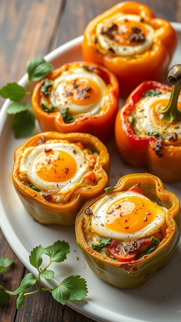 Stuffed bell peppers filled with eggs on a plate