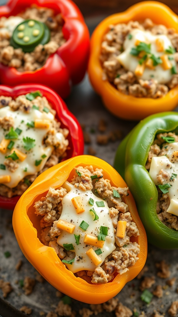 Stuffed bell peppers filled with ground turkey and cheese