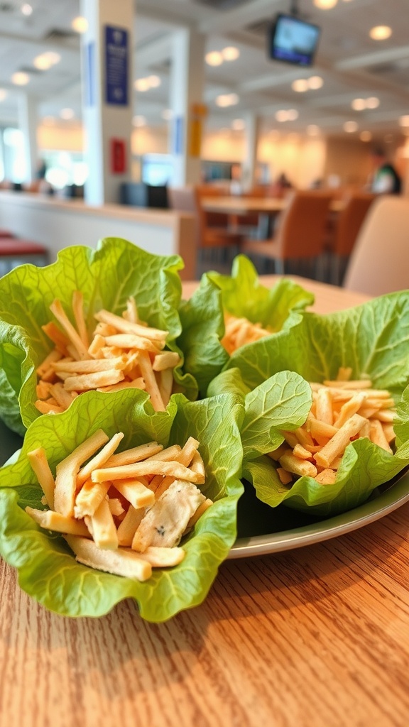 Turkey and cheese lettuce wraps in a plate