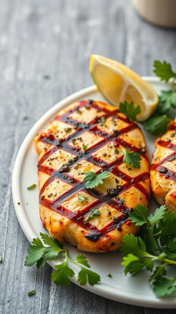 Grilled chicken with lime and herbs on a plate