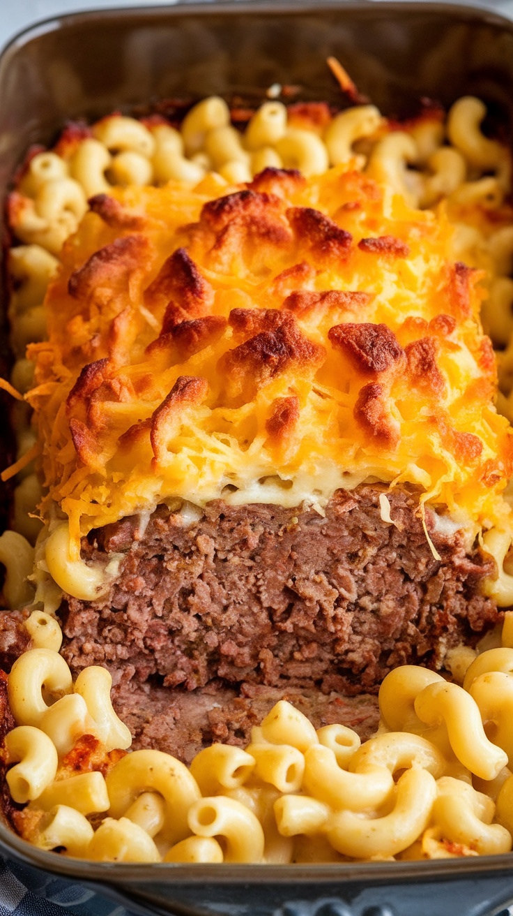 Cheesy Mac And Cheese Meatloaf Casserole dish