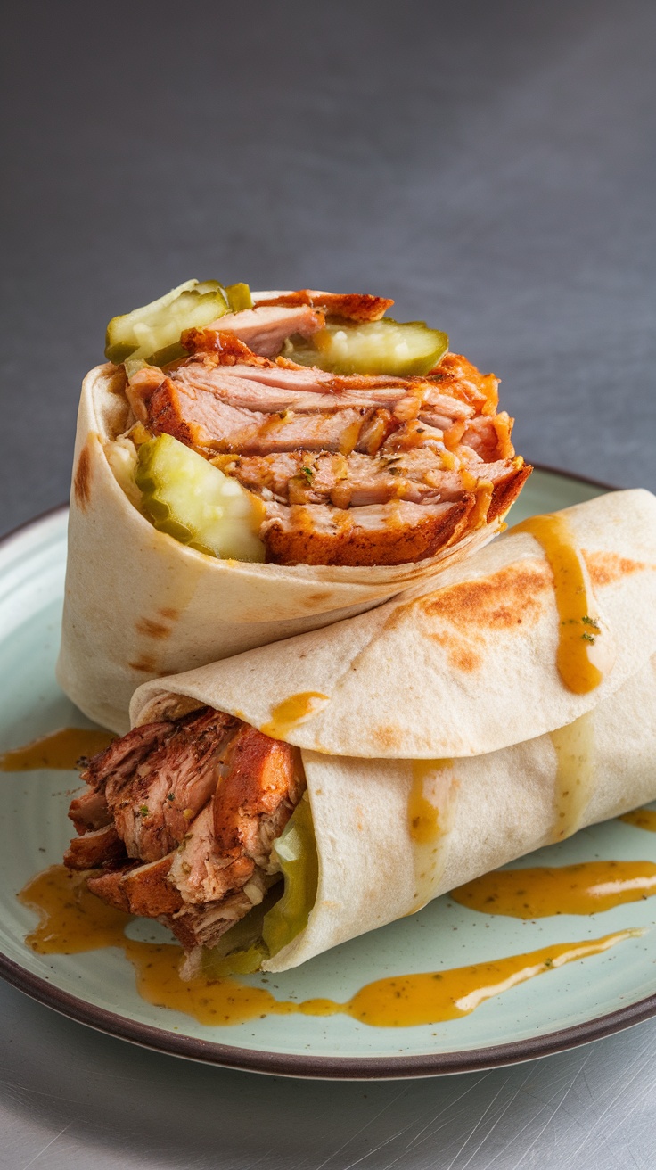 Delicious Chicken Shawarma Wrap with pickles and sauce