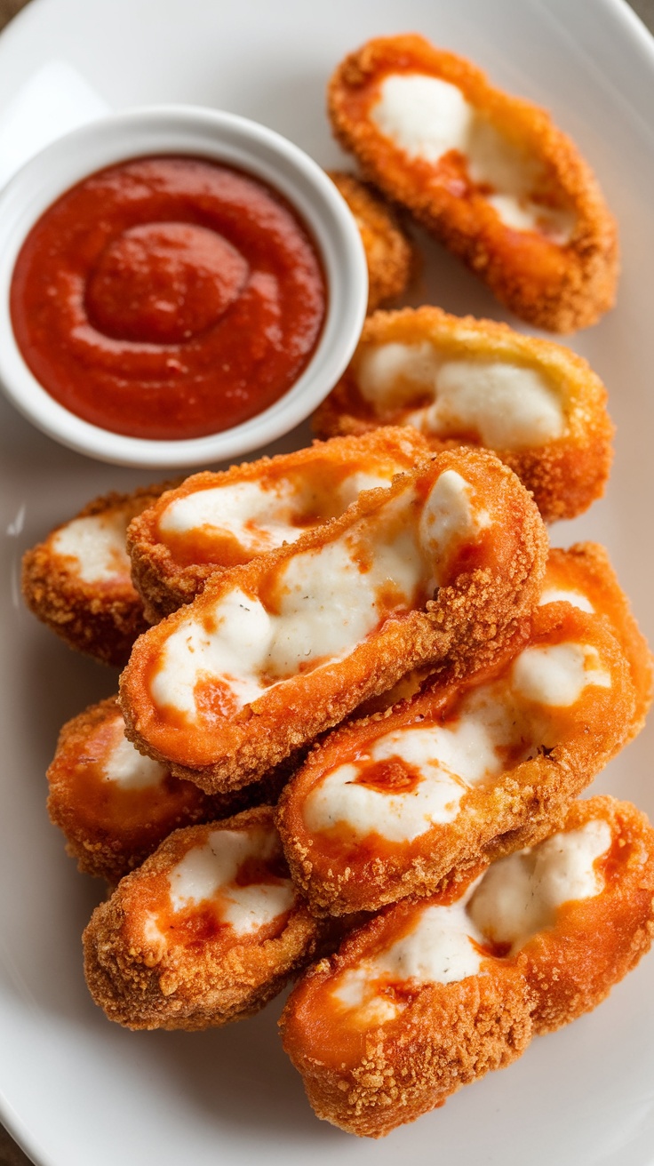 Crispy mozzarella sticks served with marinara sauce