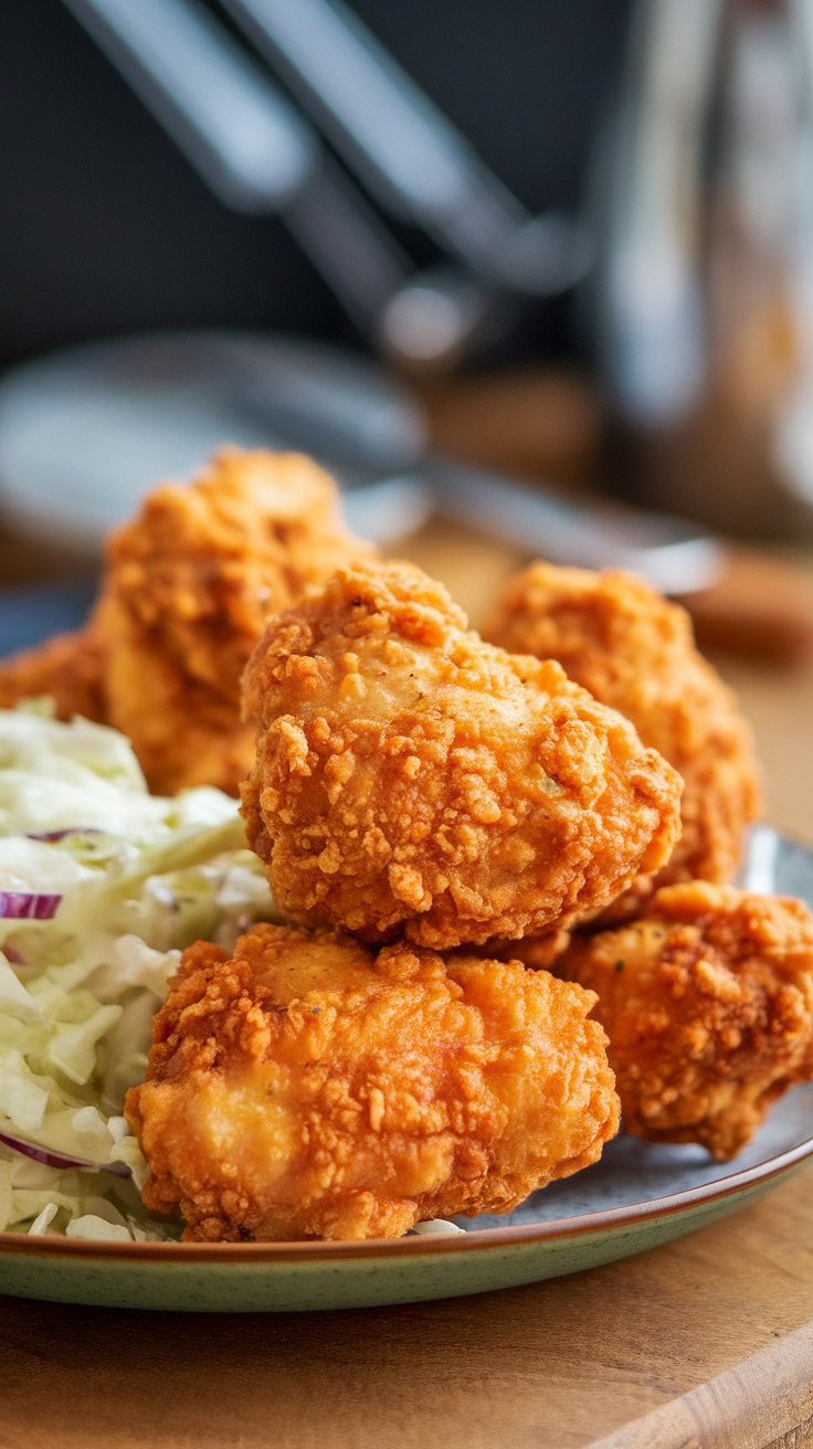 Crispy buttermilk air fryer fried chicken served with slaw