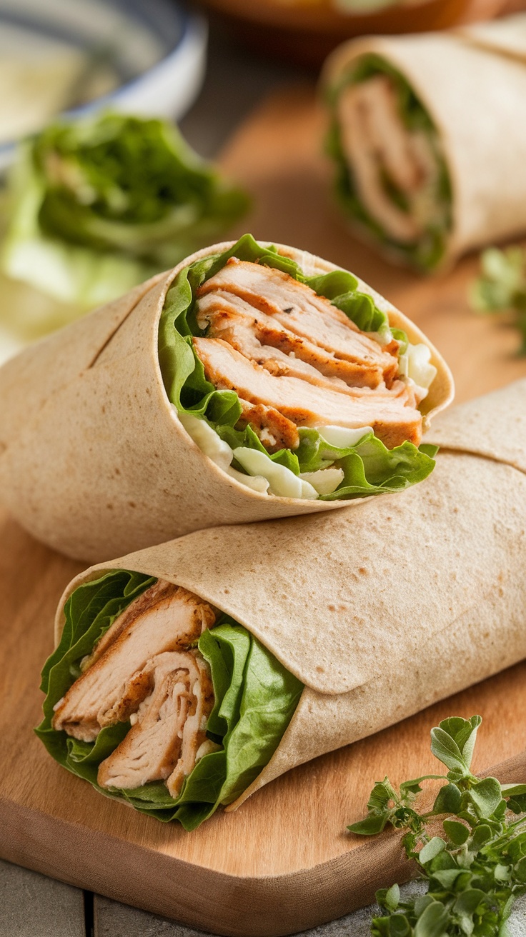 Grilled Chicken Caesar Wrap with lettuce and grilled chicken slices