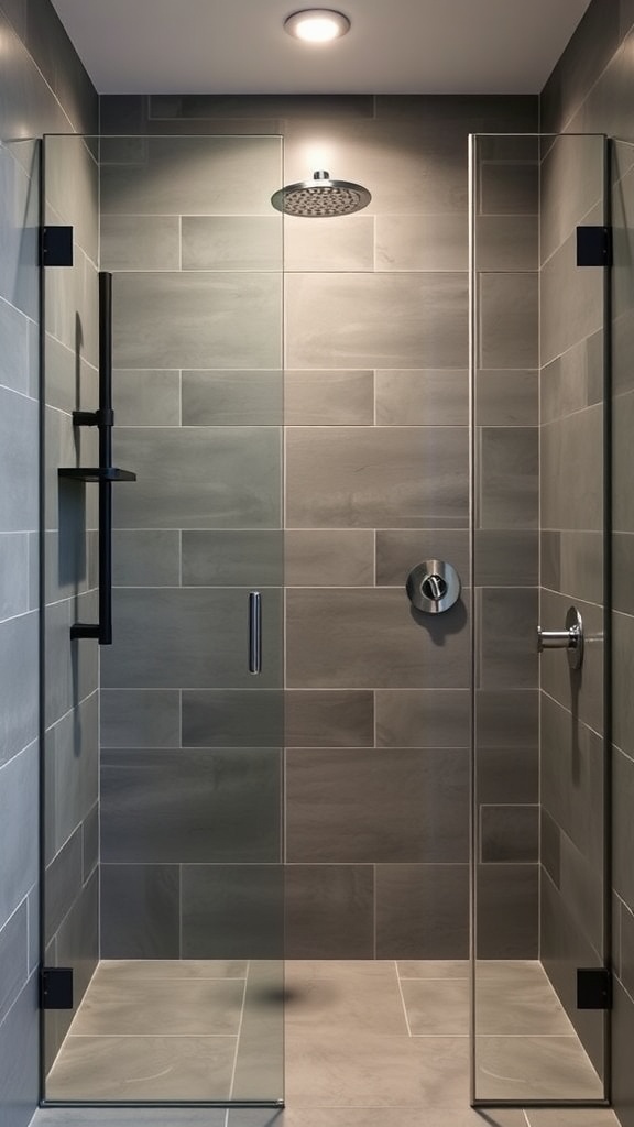 Walk-in shower featuring matte finish tiles with sleek design