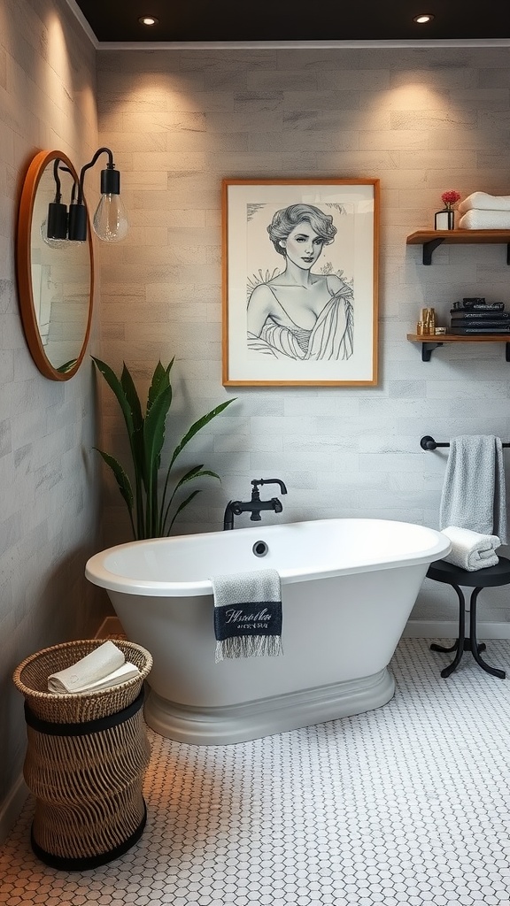 A stylish compact bathtub in a modern bathroom with a minimalist design.