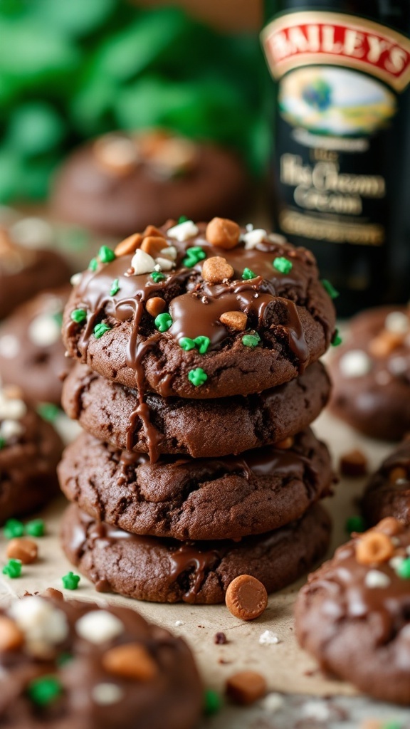 Delicious Bailey's Irish Cream Cookies stacked with festive decorations