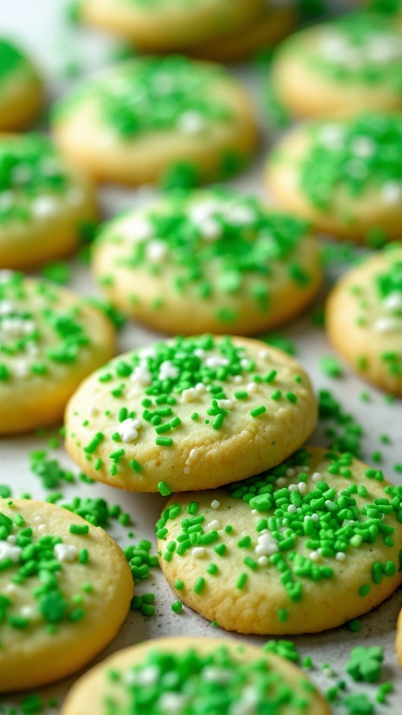 Easy St. Patrick's Day Cookies decorated with green sprinkles