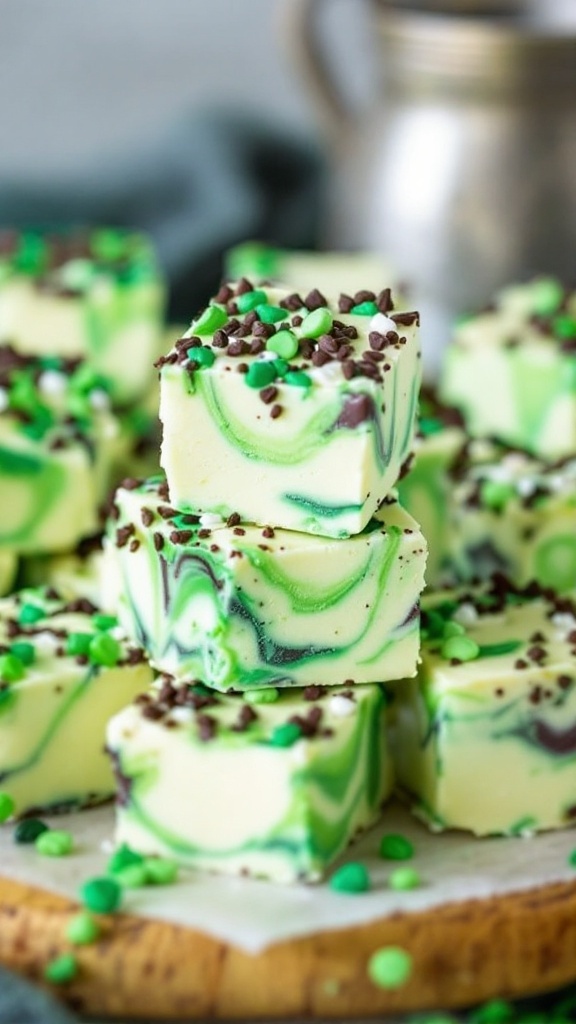 Delicious shamrock shake fudge with mint flavor and colorful sprinkles.