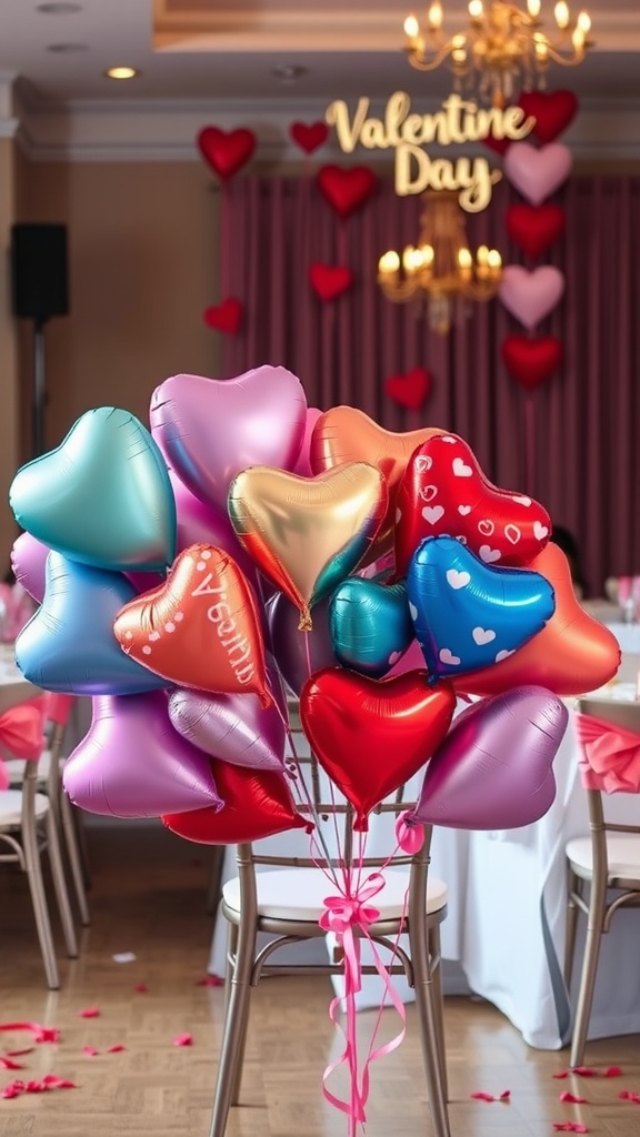 Colorful heart-shaped balloon arrangement for Valentine's Day decoration