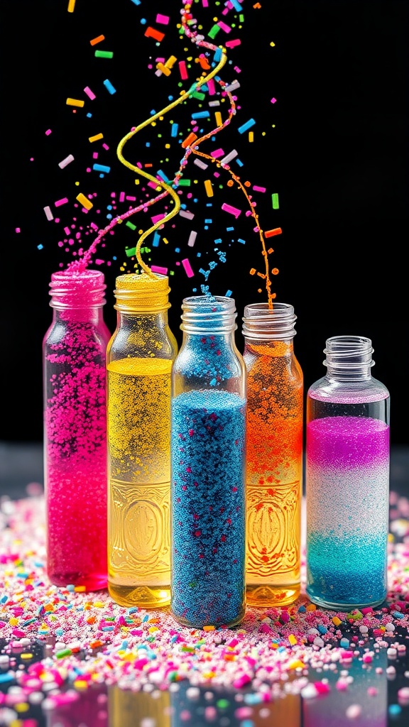 Colorful rainbow sensory bottles filled with glitter and colorful materials