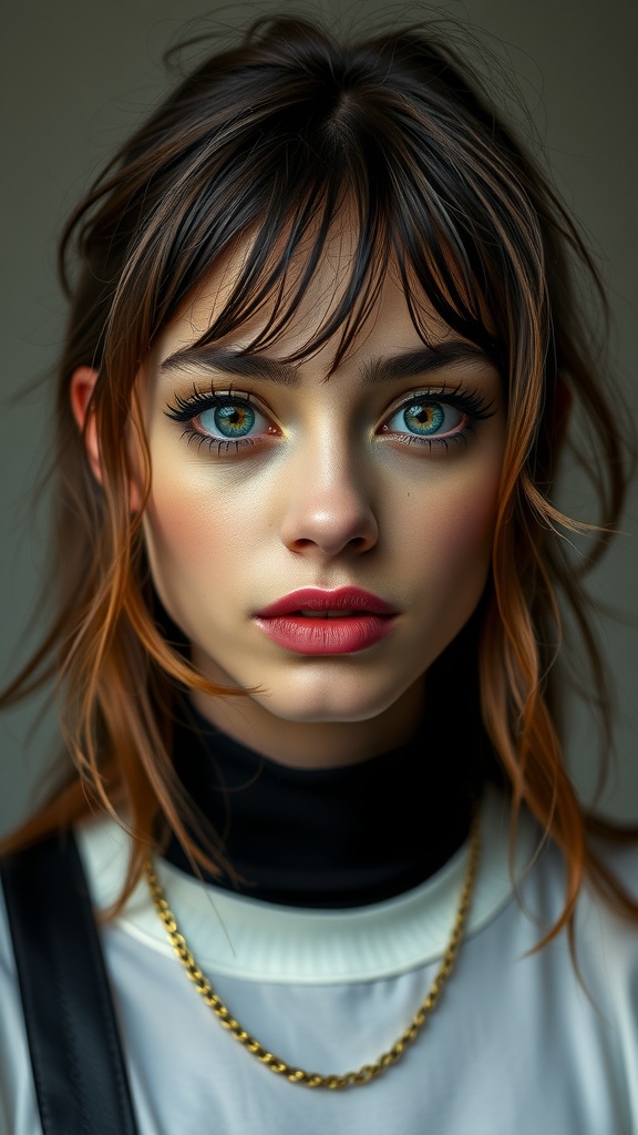A close-up of a person wearing colored contact lenses, showcasing bright blue eyes.