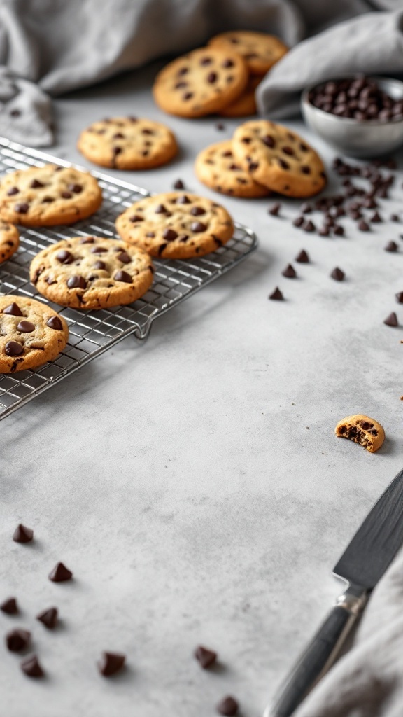 Cookies aux pépites de chocolat sur une grille de refroidissement