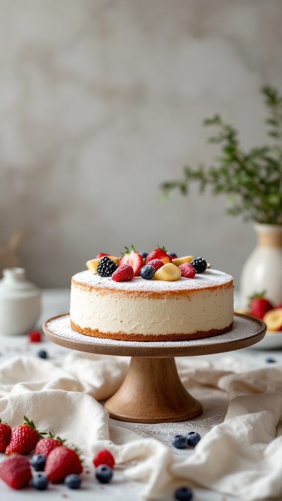 Gâteau au yaourt simple et rapide servi avec des fruits