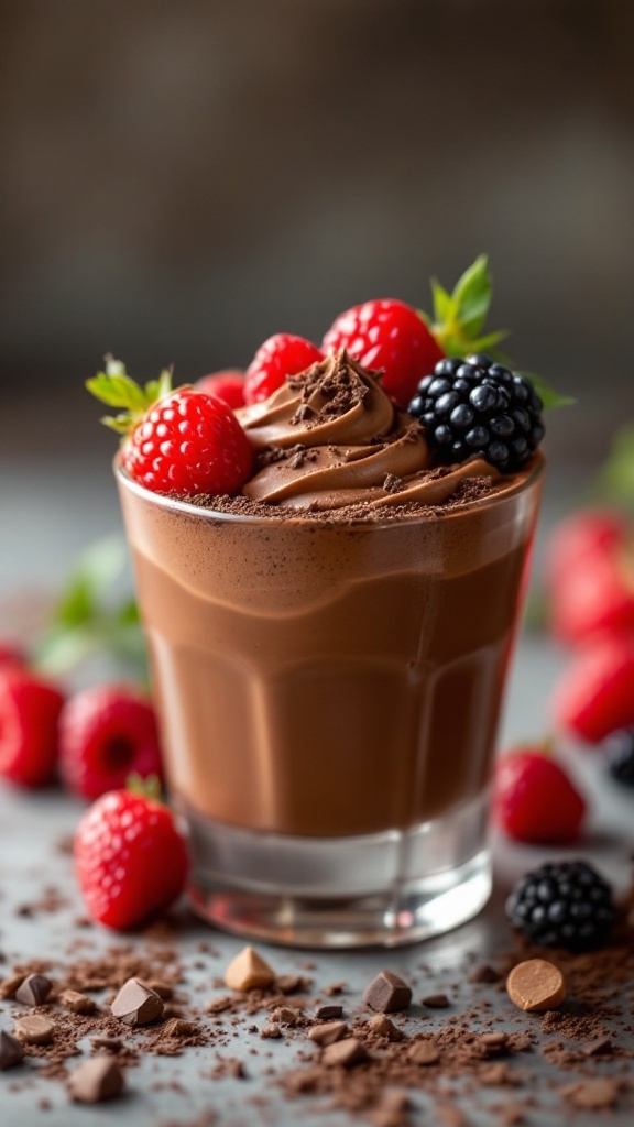 Delicious chocolate mousse served in a glass
