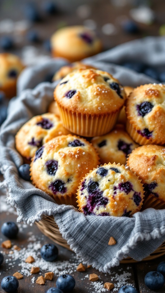 Muffins aux myrtilles frais avec des myrtilles autour