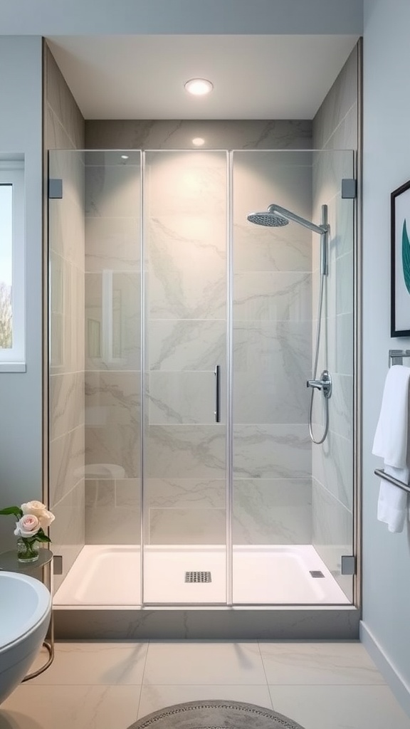 Douche moderne avec paroi en verre sans cadre