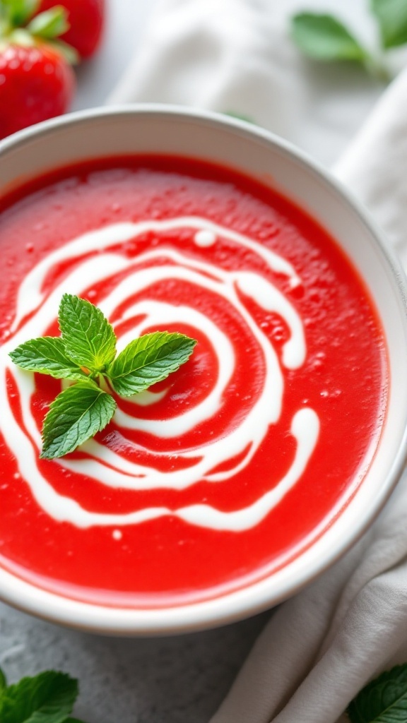 Soupe de fraises à la menthe dans un bol