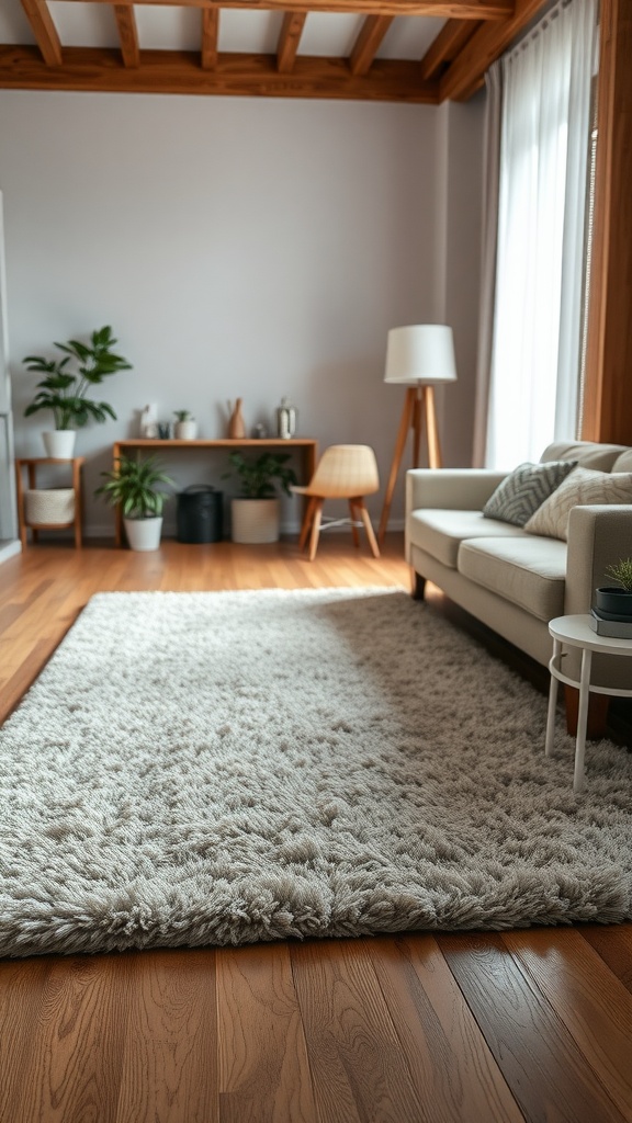 Un salon chaleureux avec un tapis doux et des meubles confortables.