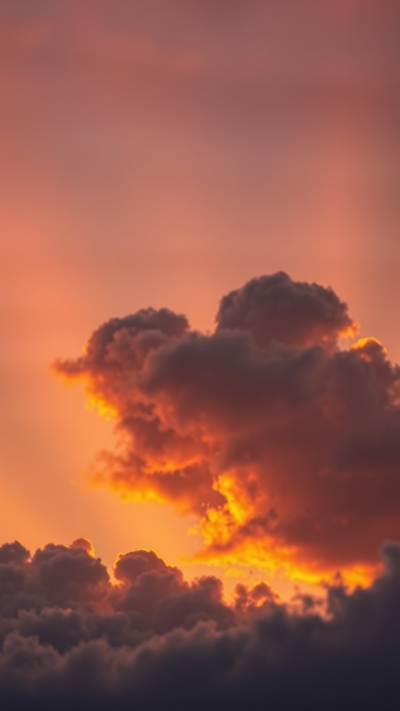 A beautiful sunset with fluffy clouds in warm colors.