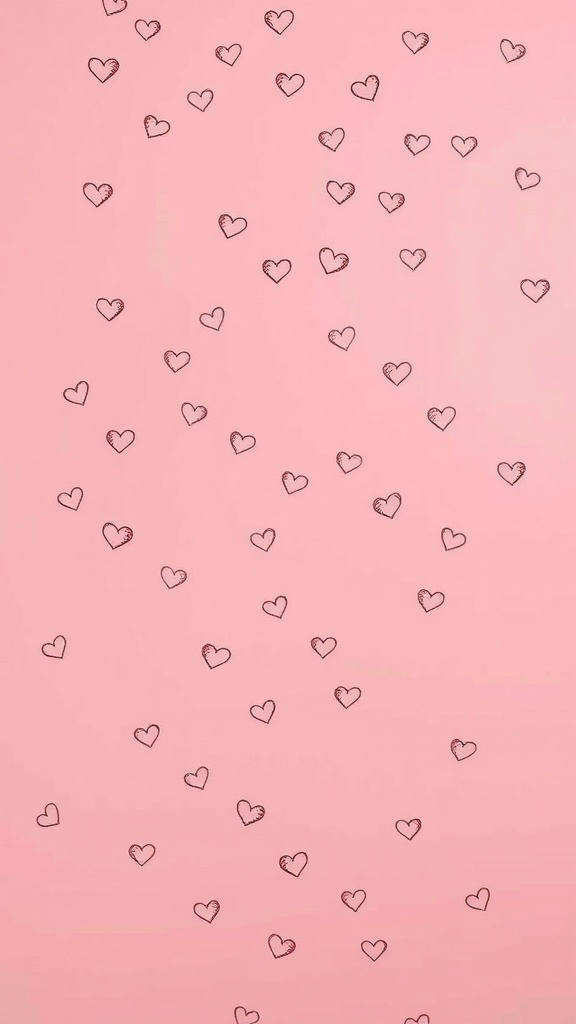 A pattern of tiny hand-drawn hearts on a pink background.