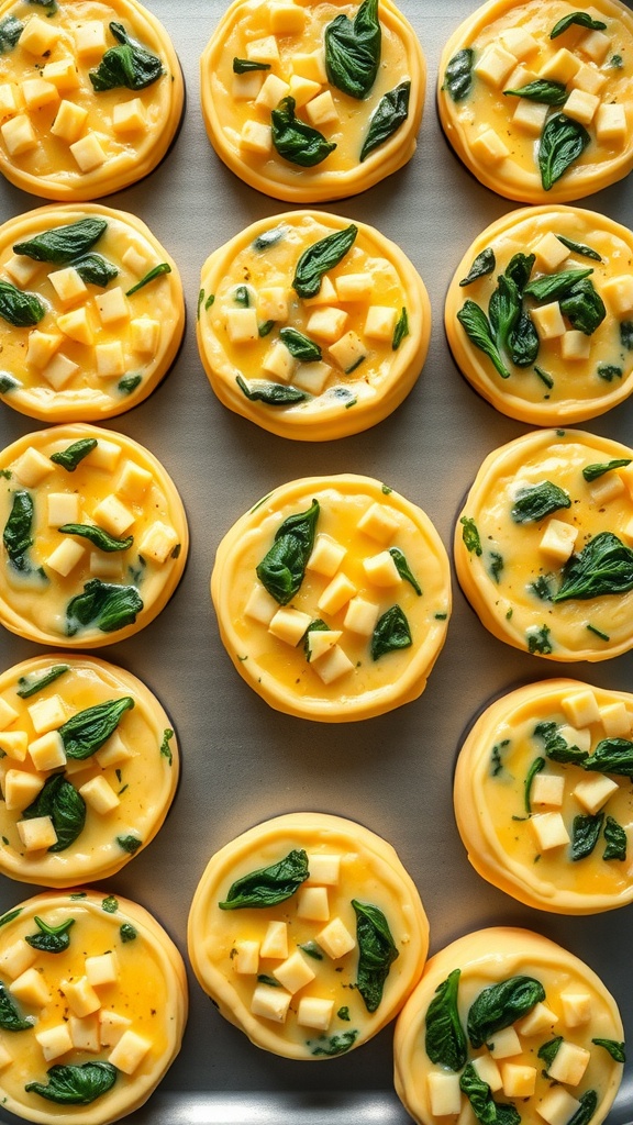 A tray of egg muffins filled with spinach and cheese