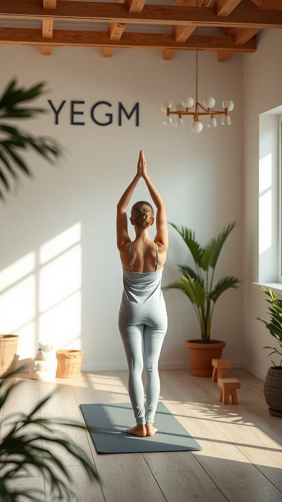 A person practicing yoga in a serene indoor setting