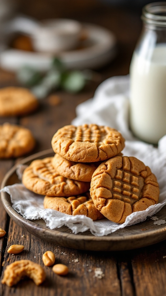 Plate of keto-friendly peanut butter cookies with a glass of milk