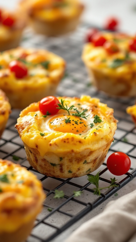 Savory turkey and egg breakfast muffins topped with cheese and herbs