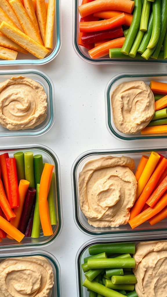 Healthy vegetable and hummus snack packs
