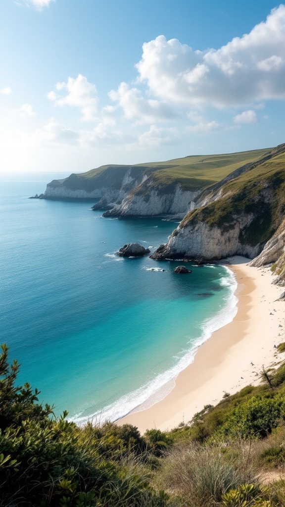 A picturesque view of Little Bay beach in Anguilla, showcasing white sand, clear blue waters, and surrounding cliffs.