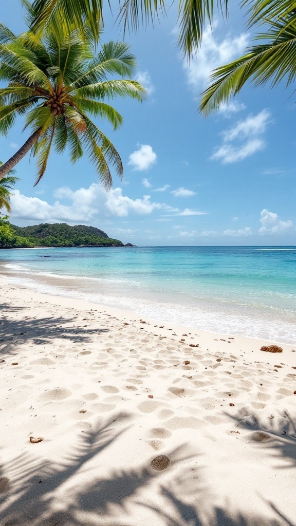 A beautiful view of Playa de los Cocos in the Dominican Republic, showcasing white sand, palm trees, and turquoise waters.
