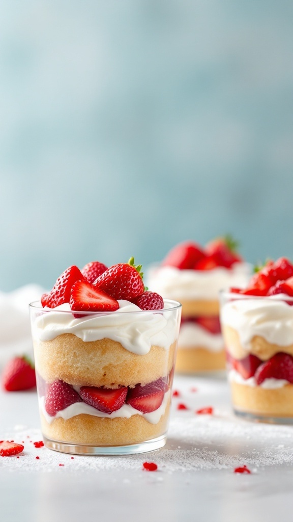 Strawberry Shortcake Cups with layers of cake and strawberries