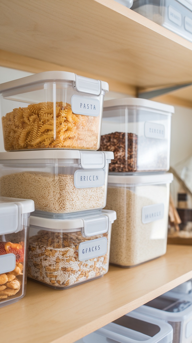 Oxo Good Grips 3-Piece Airtight Container Set with labeled pasta and rice