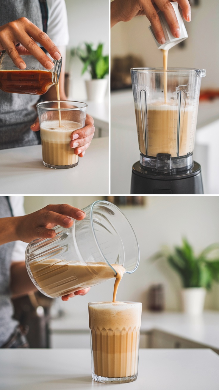 A step-by-step guide to blending a vanilla bean frappuccino.