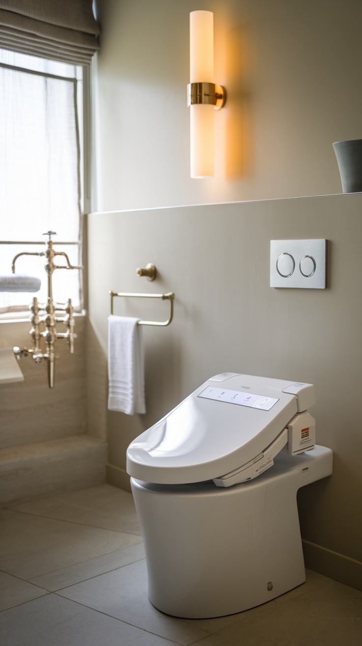 A modern bathroom featuring the Toto Washlet C100 toilet in a stylish setting with elegant gold accents.