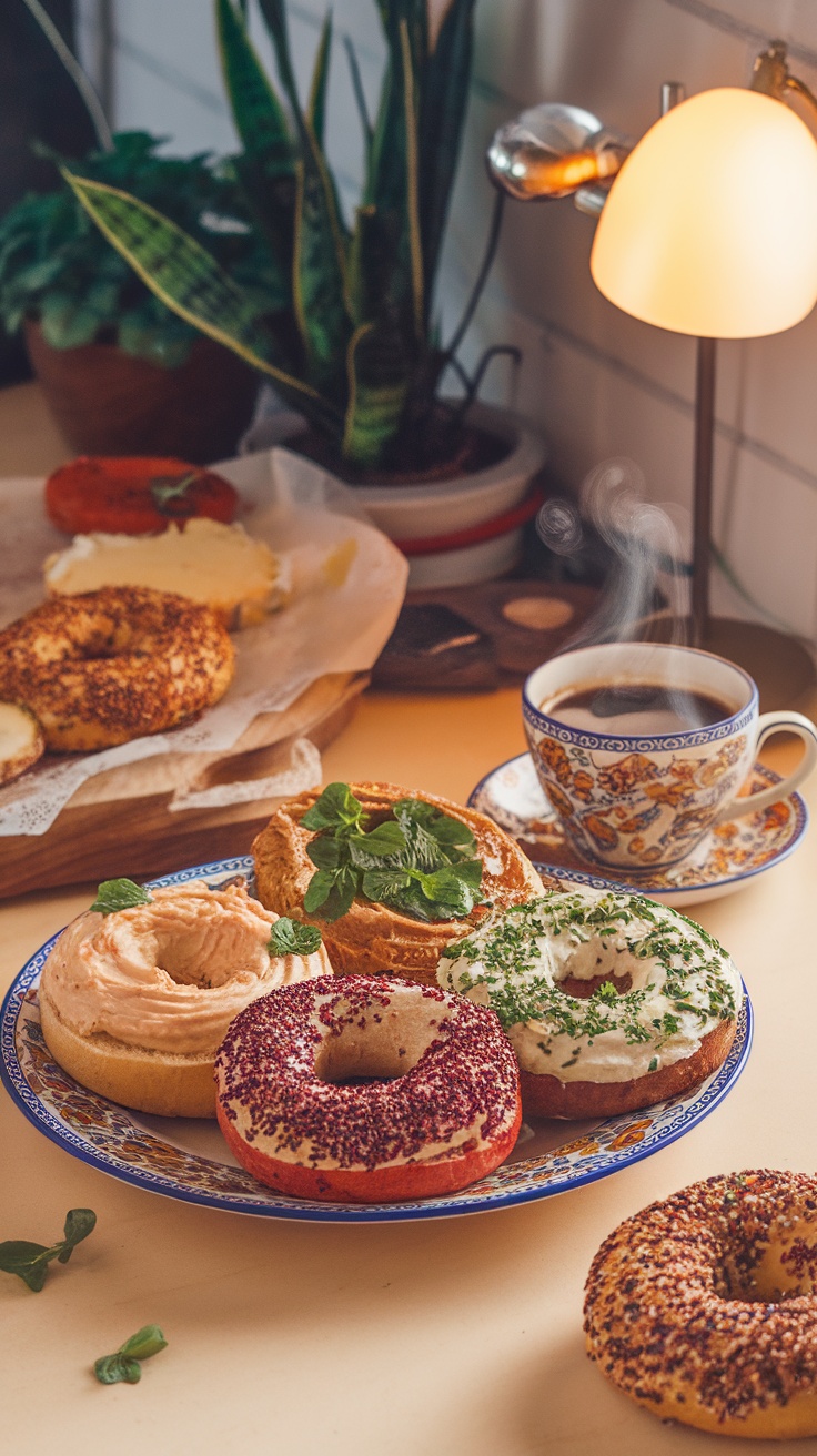 Delicious protein bagels with toppings