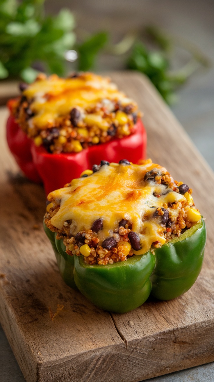Stuffed bell peppers with quinoa, black beans, and cheese