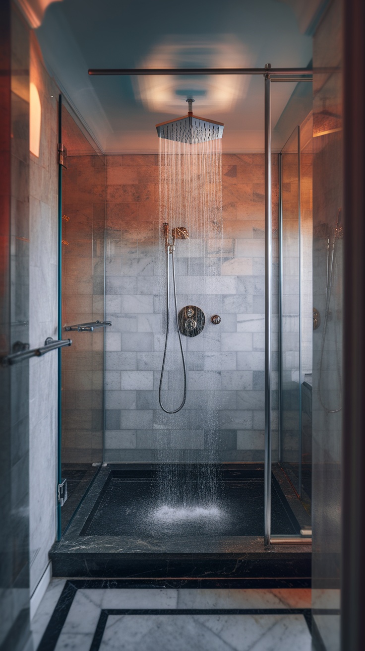 A modern bathroom featuring the Hansgrohe Raindance Select S 240 Showerhead with a rain shower effect.