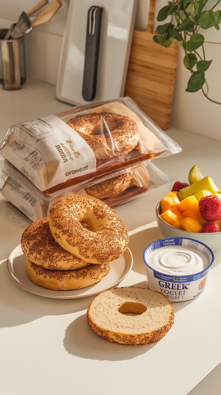 Oroweat protein bagels with Greek yogurt and fresh fruit